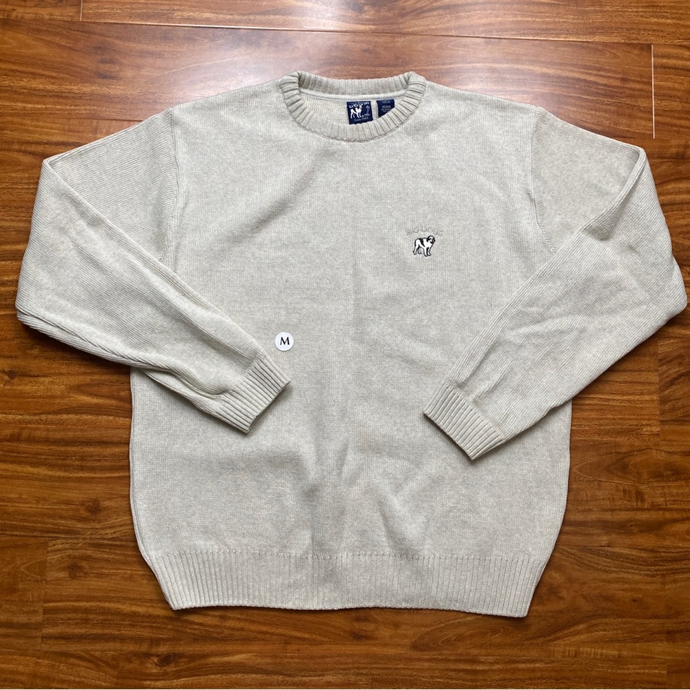 NWT New Men's Big Dog Cream Logo Chunky Cotton Knit Crew Sweater Size Medium